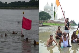नौचंदी मेला 2026: तिरंगे और अखाड़ों के झंडों संग नदी में उतरे हिंदू-मुस्लिम तैराक, पेश की गंगा-जमुनी तहजीब की मिसाल