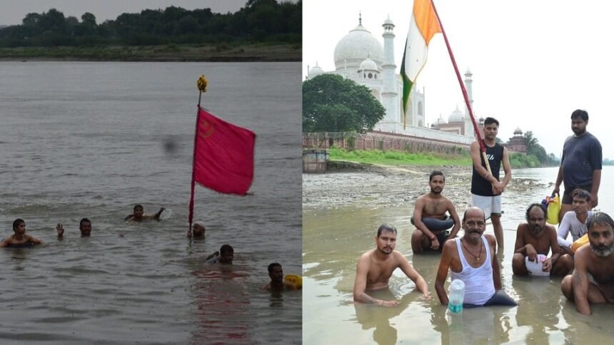 नौचंदी मेला 2026: तिरंगे और अखाड़ों के झंडों संग नदी में उतरे हिंदू-मुस्लिम तैराक, पेश की गंगा-जमुनी तहजीब की मिसाल