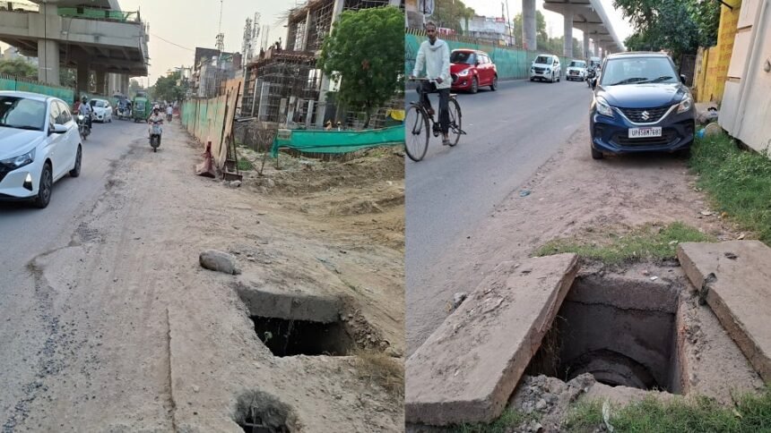 आगरा में सिकंदरा से गुरु का ताल तक हाईवे किनारे खुले नाले, जनकपुरी महोत्सव से पहले हादसे का खतरा