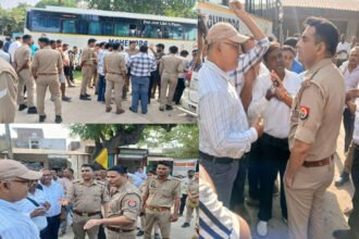 फर्रुखाबाद: लखनऊ जा रहे एनएचएम संविदा कर्मियों की बस रोकी, पुलिस से नोकझोंक